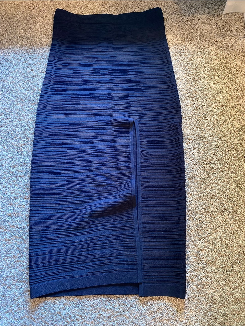 NWT Autumn Cashmere Navy Ribbed Pencil Skirt with Front Slit- Medium
